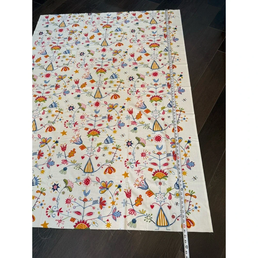 IKEA Alfhild Fagel Cotton Fabric Folk Art  Bird Floral Rare 59x81